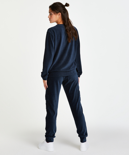 Top velour lange &aelig;rmer, Bl&aring;