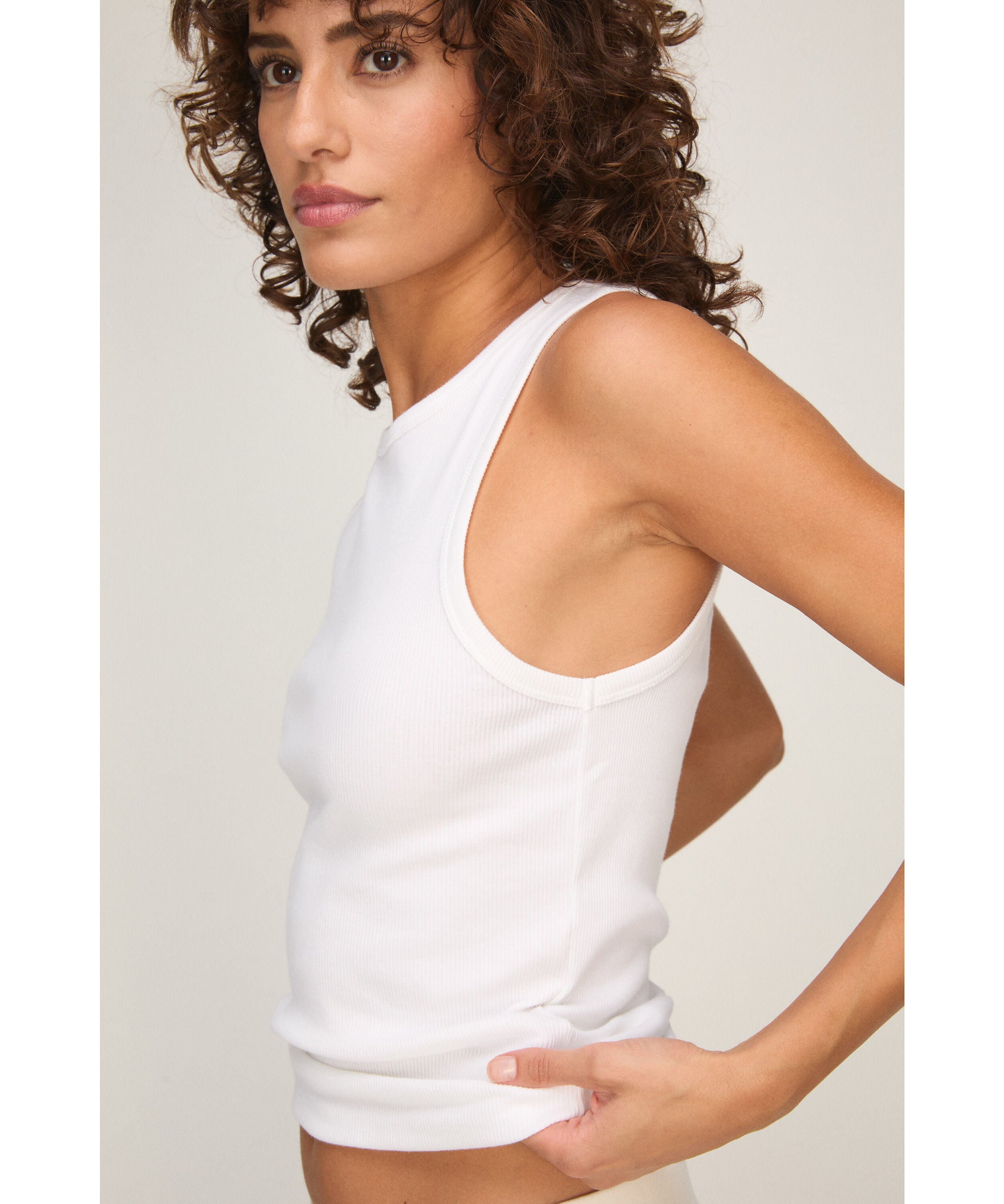 Tanktop i Ribbet Bomuld, Hvid