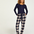 Twill Check Cuff pyjamasbukser, blå