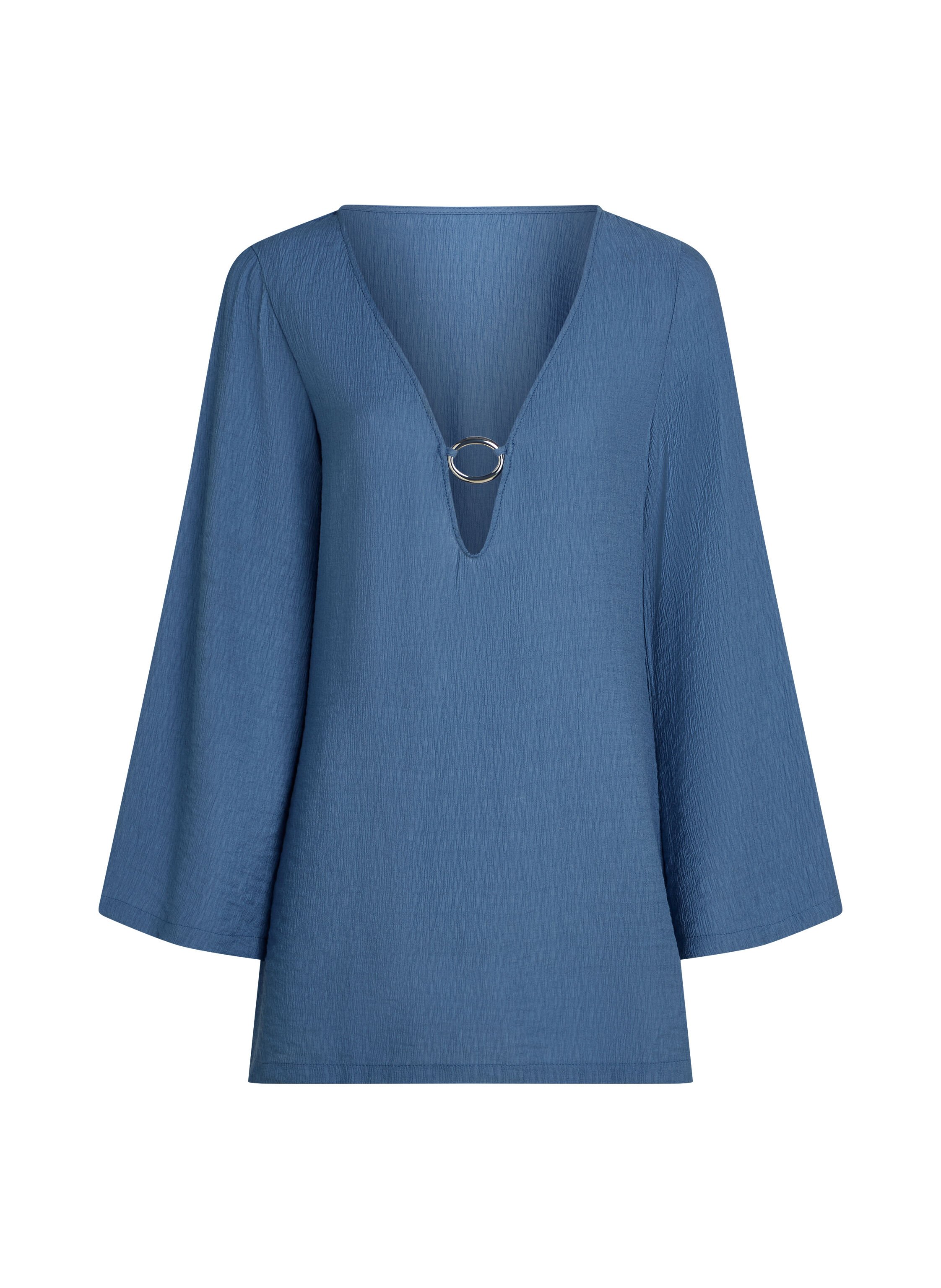 Langærmet kjole med ringe til stranden, Blå