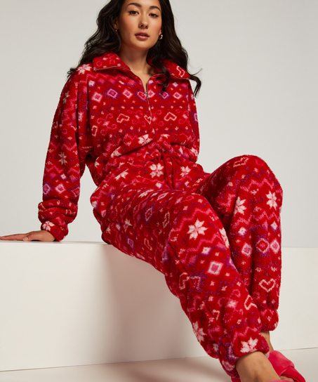 Onesie-jumpsuit fleece, Rød