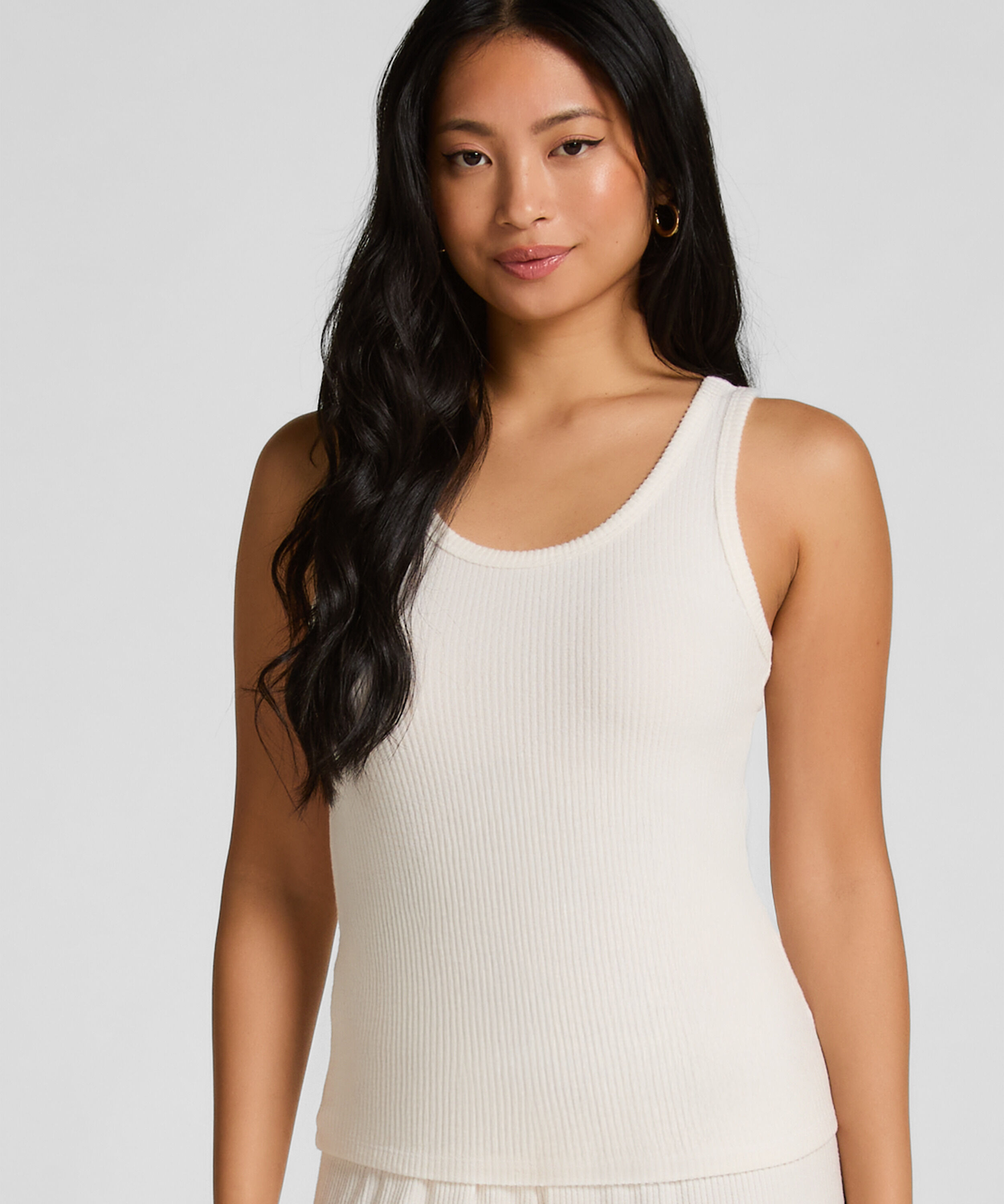 Singlet børstet jersey rib, Hvid