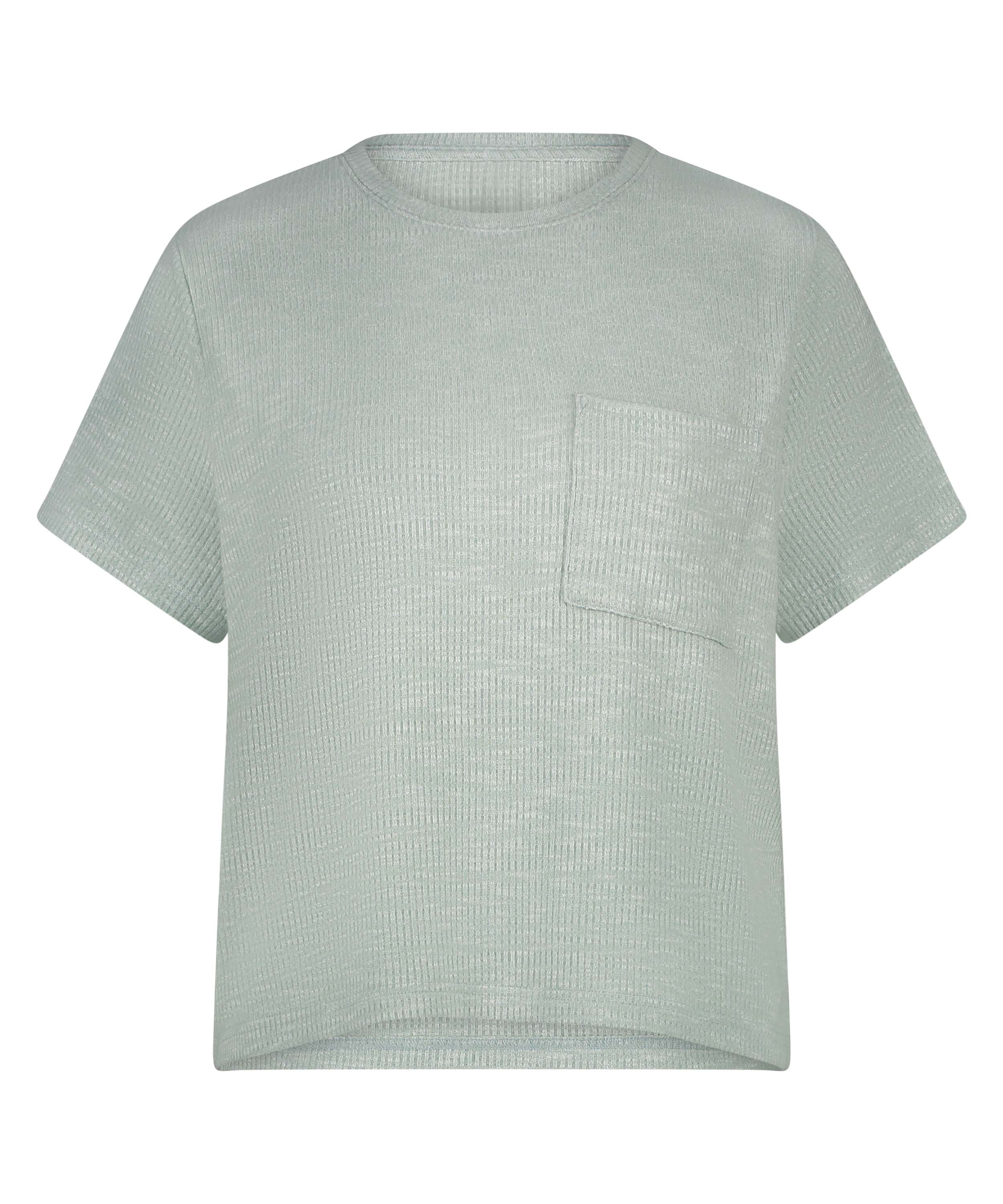 Ribstrikket kortærmet top, Grøn, main