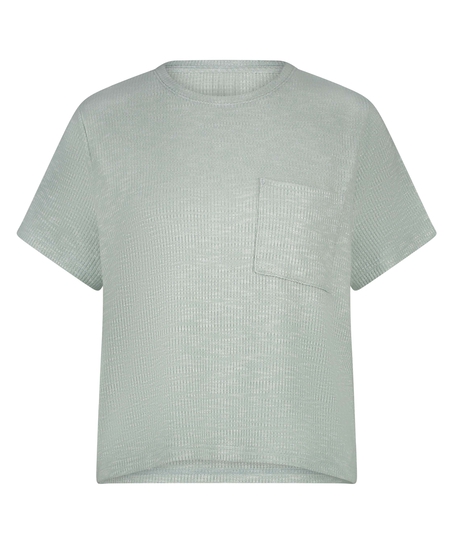 Ribstrikket kortærmet top, Grøn