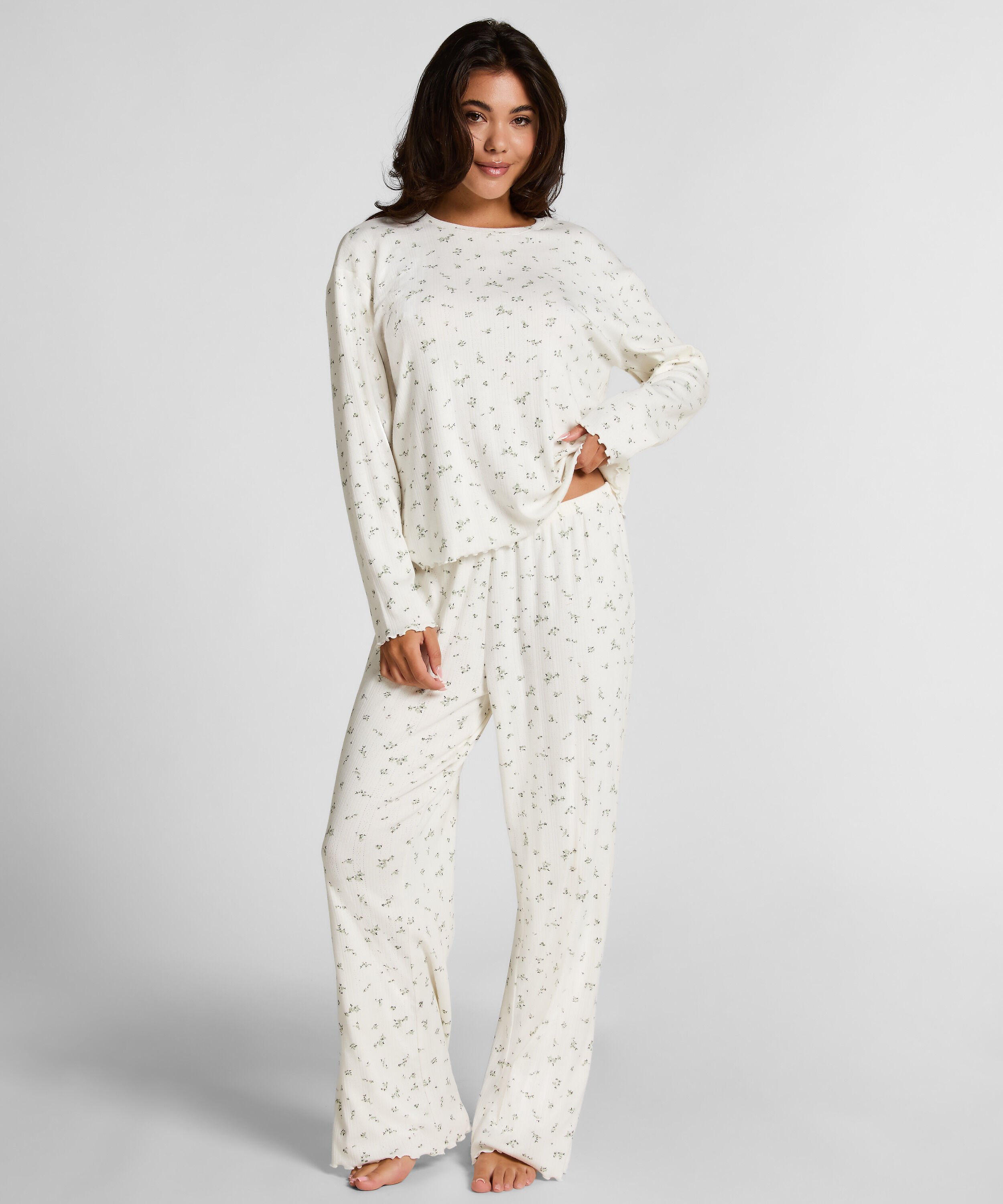 Pyjama Pant Loose Pointelle, Hvid