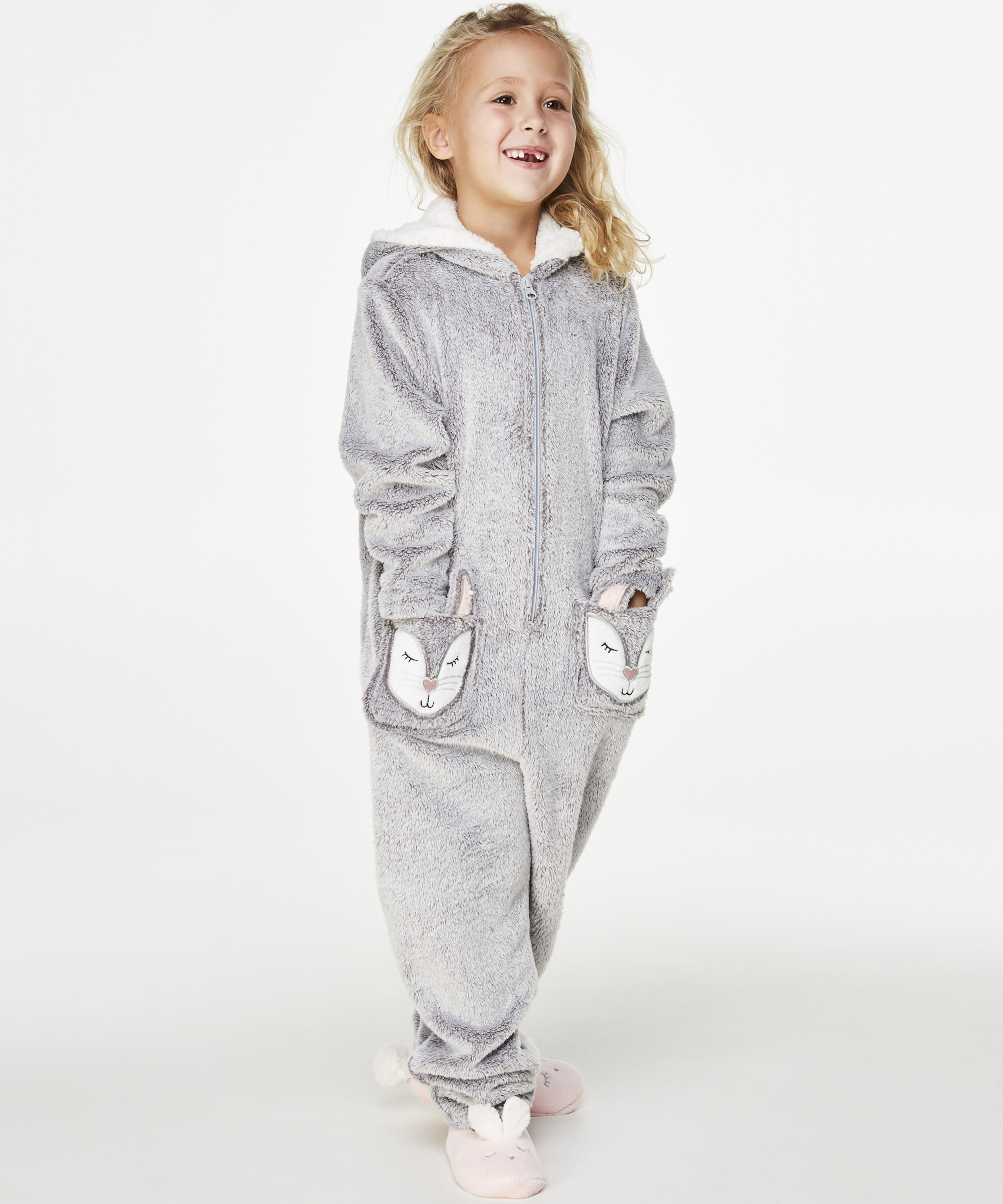 Kids Fleece Jumpsuit, Grå, main