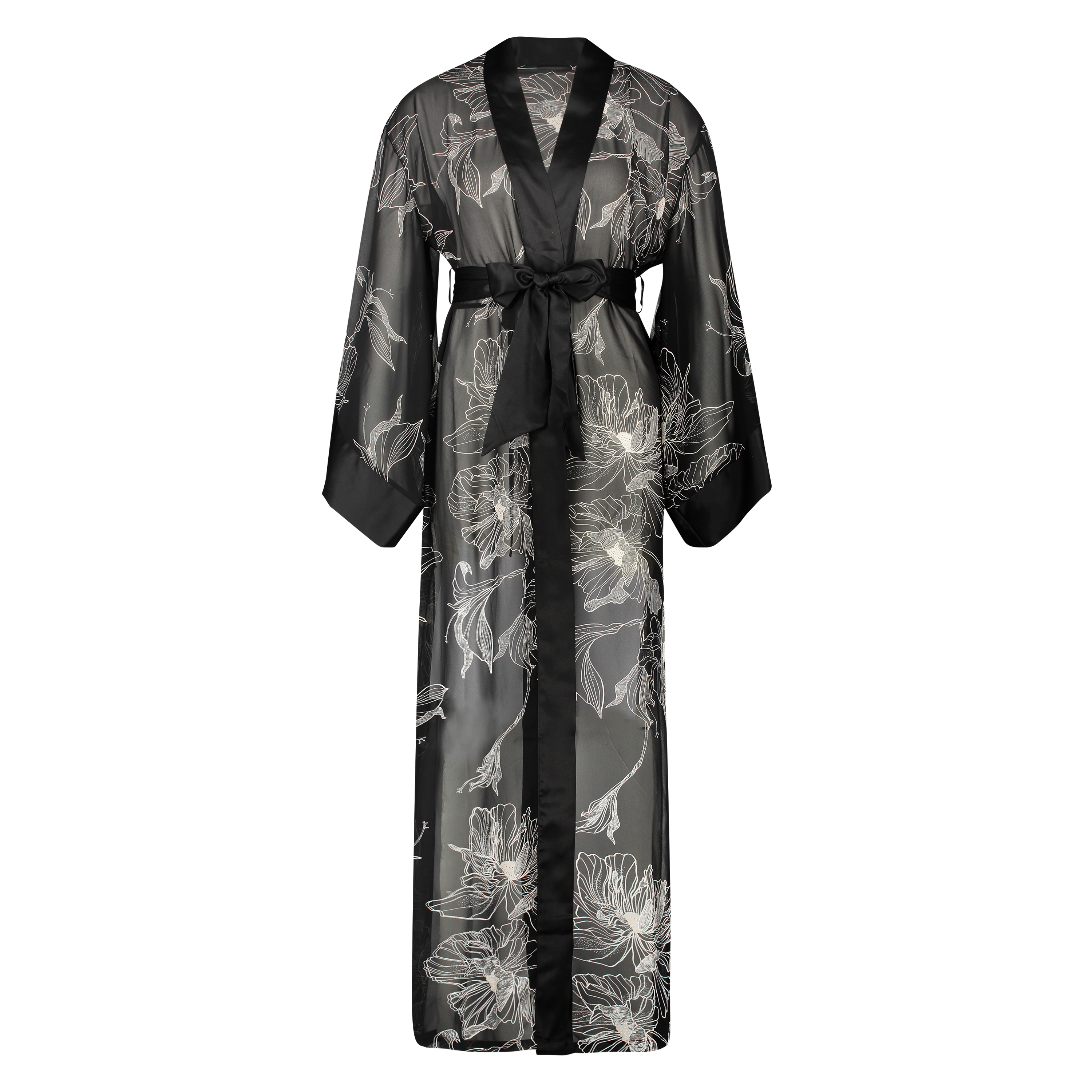 Kimono long chiffon lotus, Sort, main