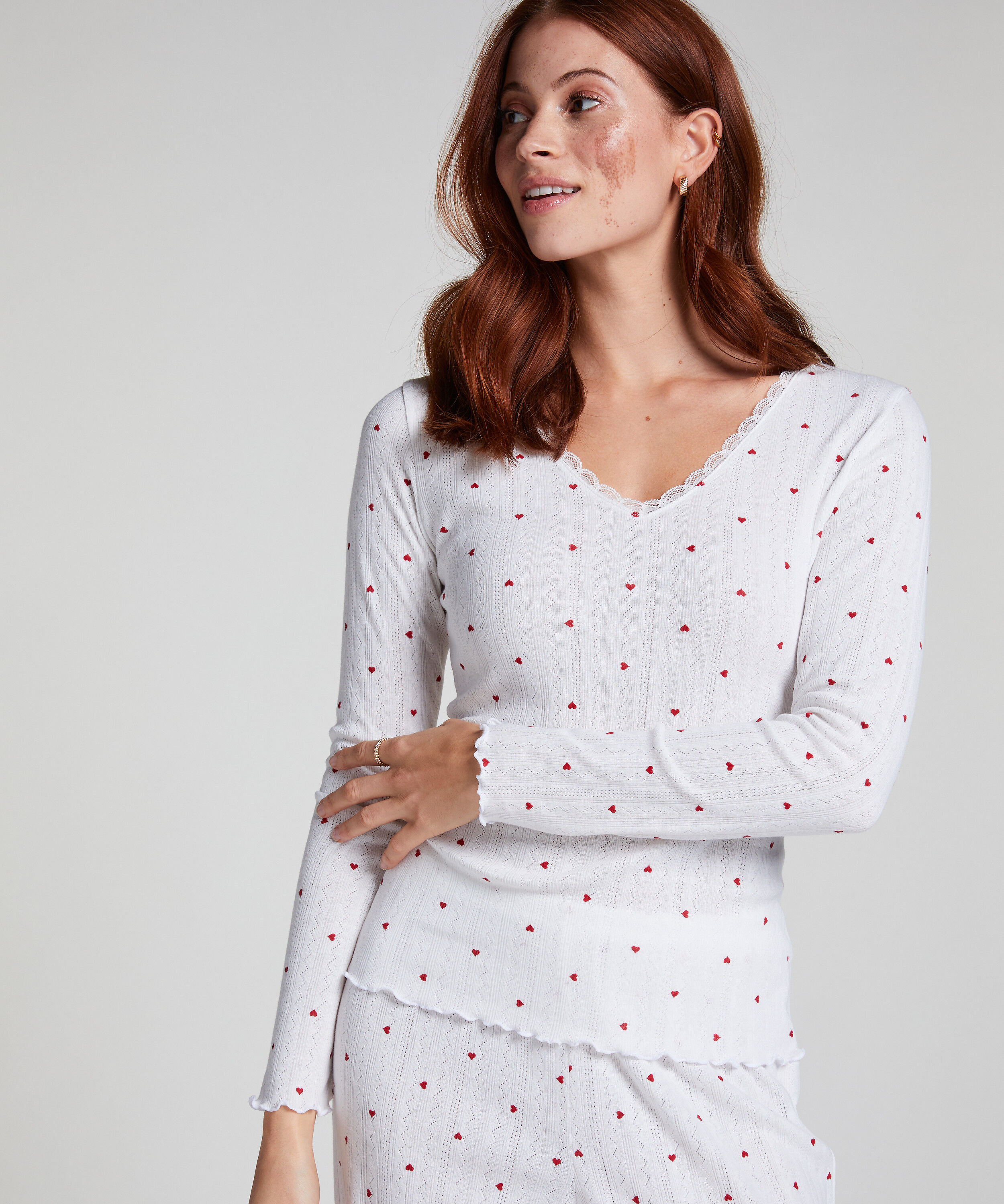 Pyjamastop Pointelle, Hvid