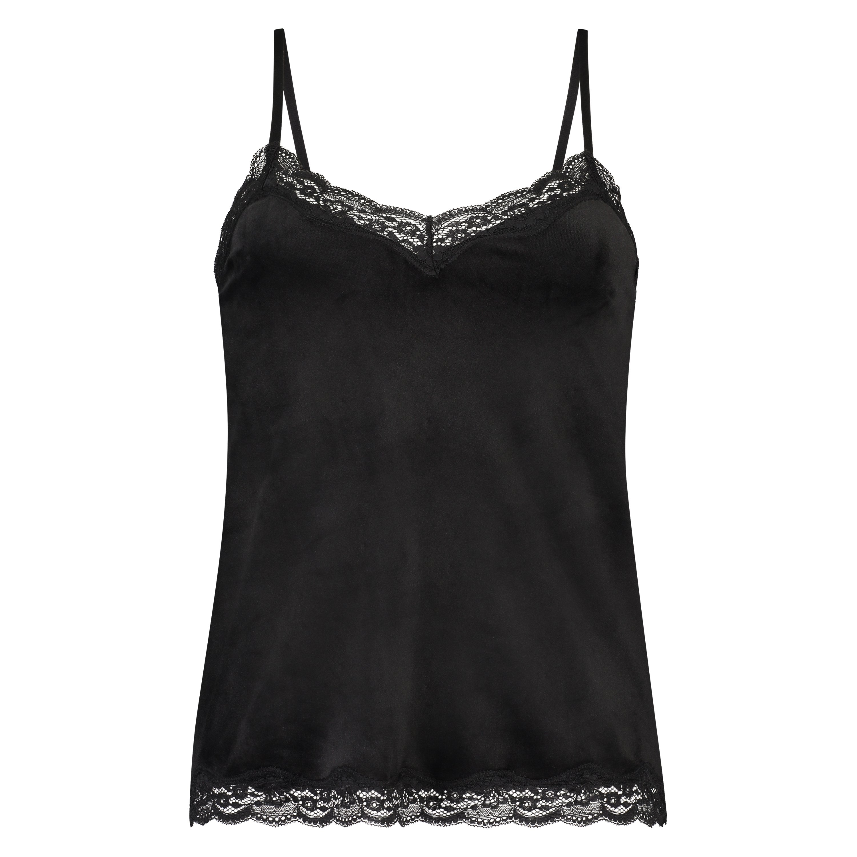 Cami top Velours Lace, Sort, main