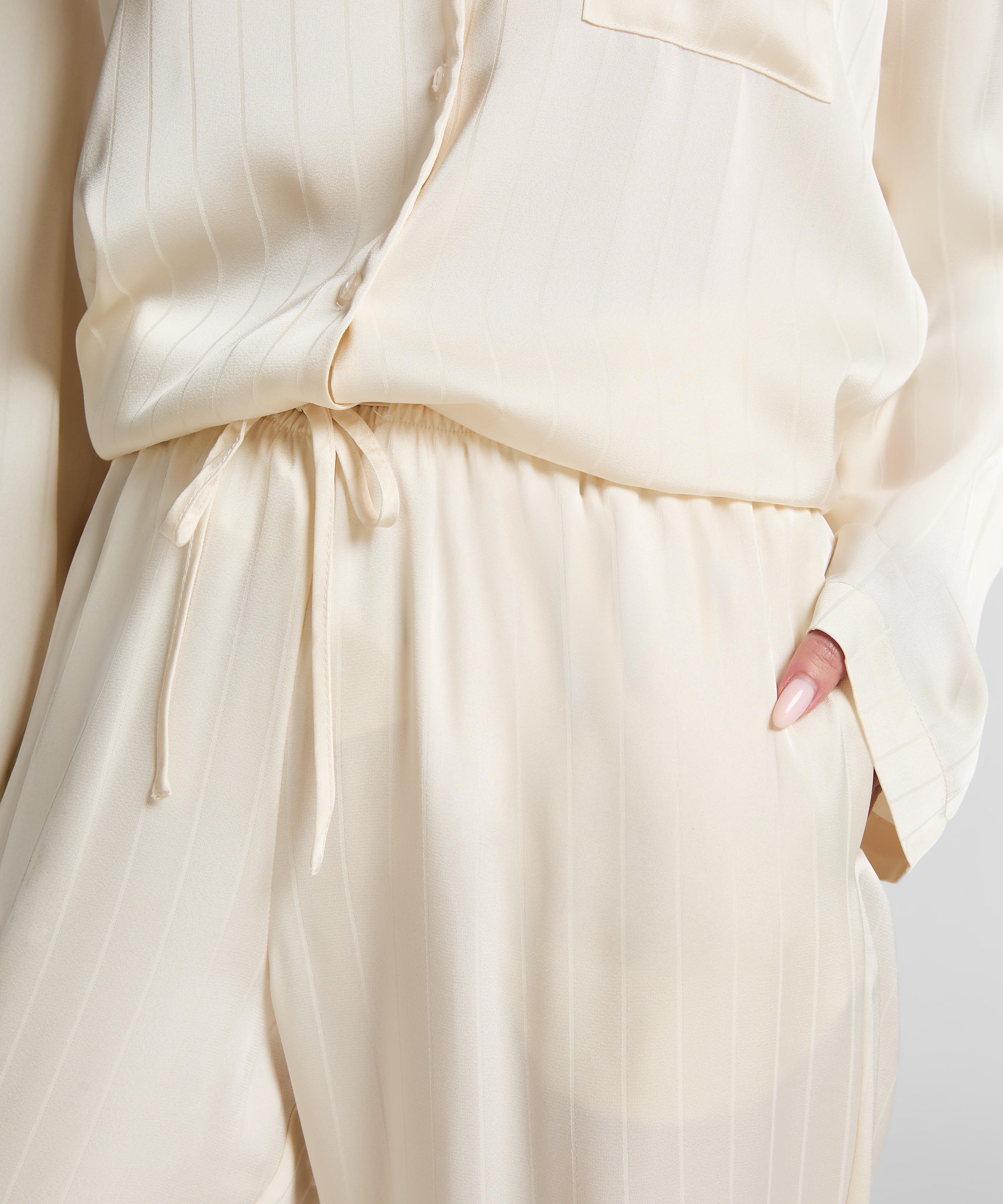 Nålestribede satinbukser, Hvid, main