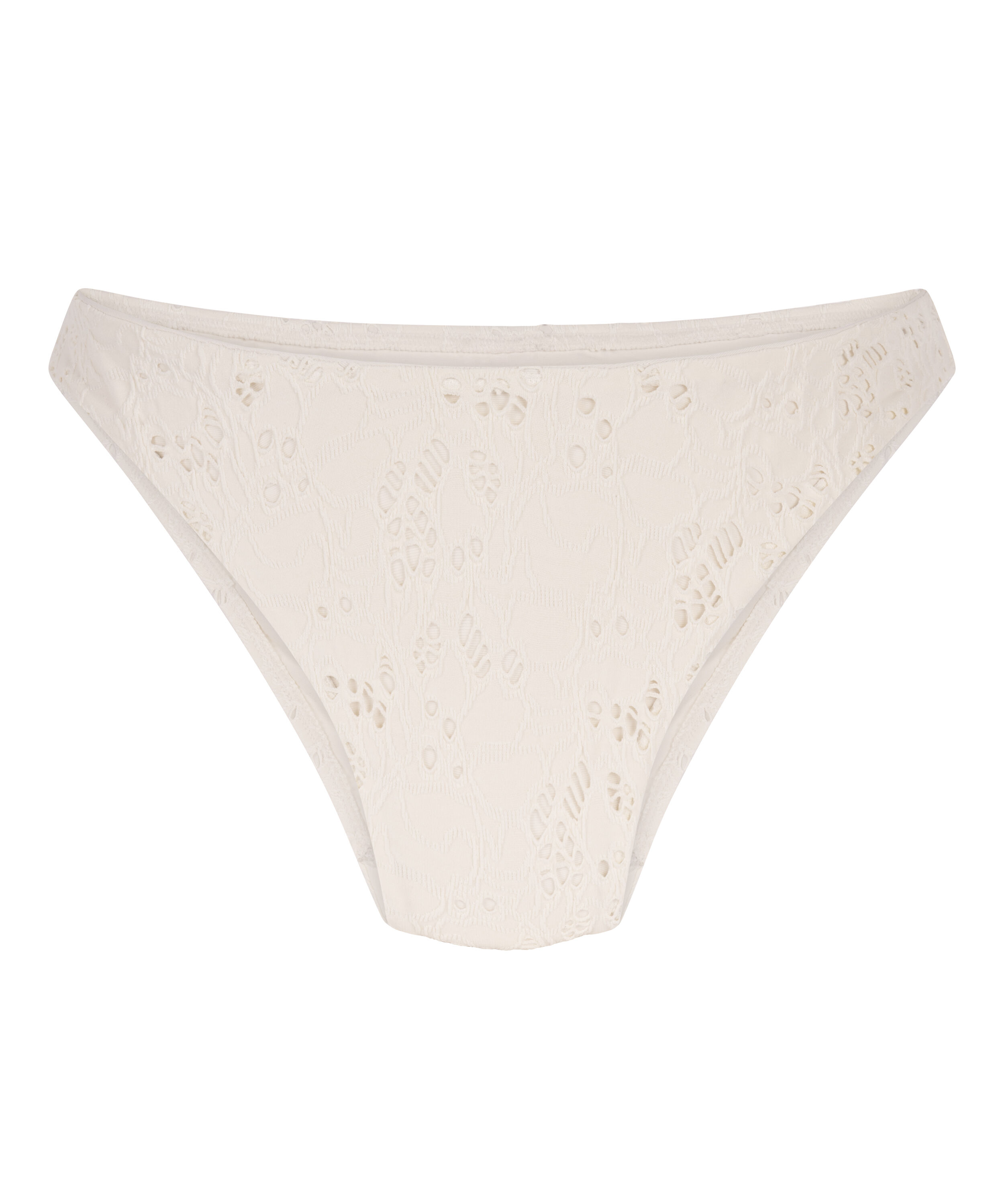 H&aelig;klet bikiniunderdel med h&oslash;j benudsk&aelig;ring, hvid