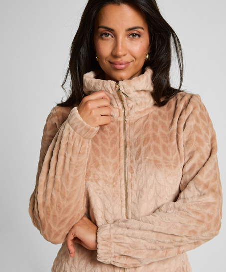 Onesie-jumpsuit i kabel med lynl&aring;s, Beige