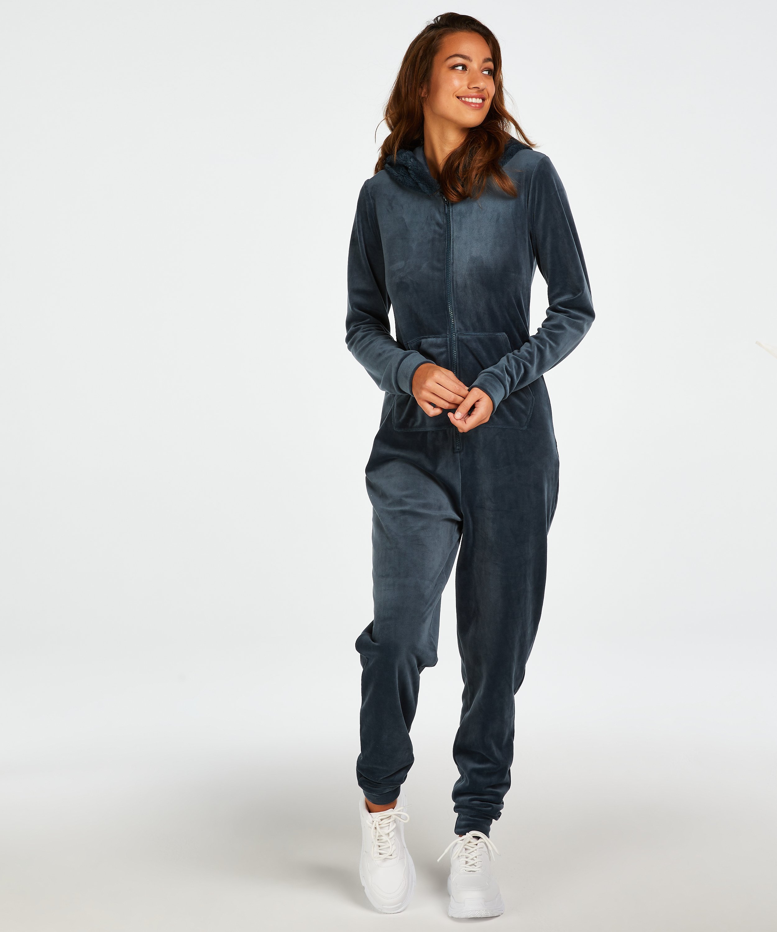 Onesie-jumpsuit Velour, blå, main