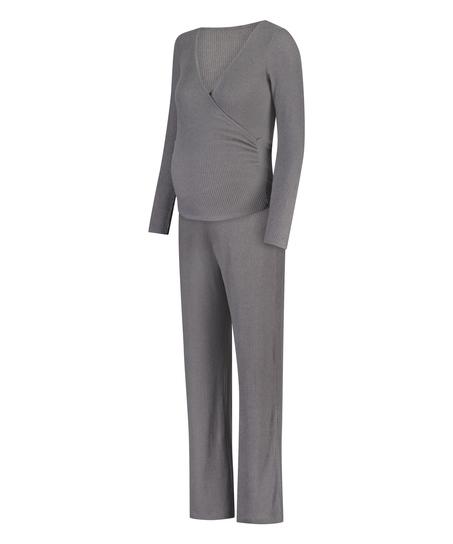 Pyjamassæt i børstet rib til gravide, Grå