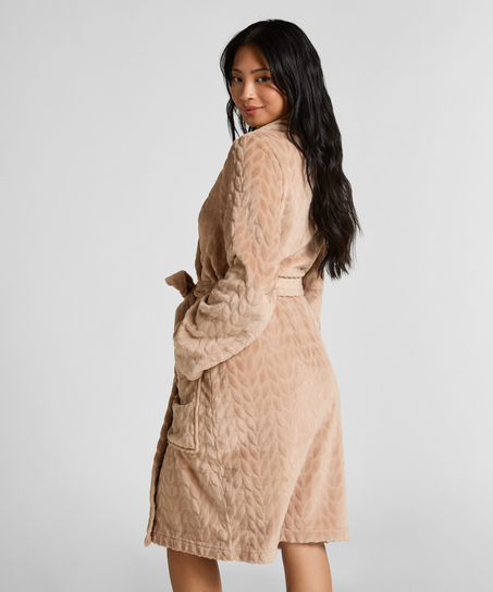 Kort fleece morgenkåbe, Beige
