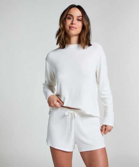 Ribstrikkede shorts, Hvid