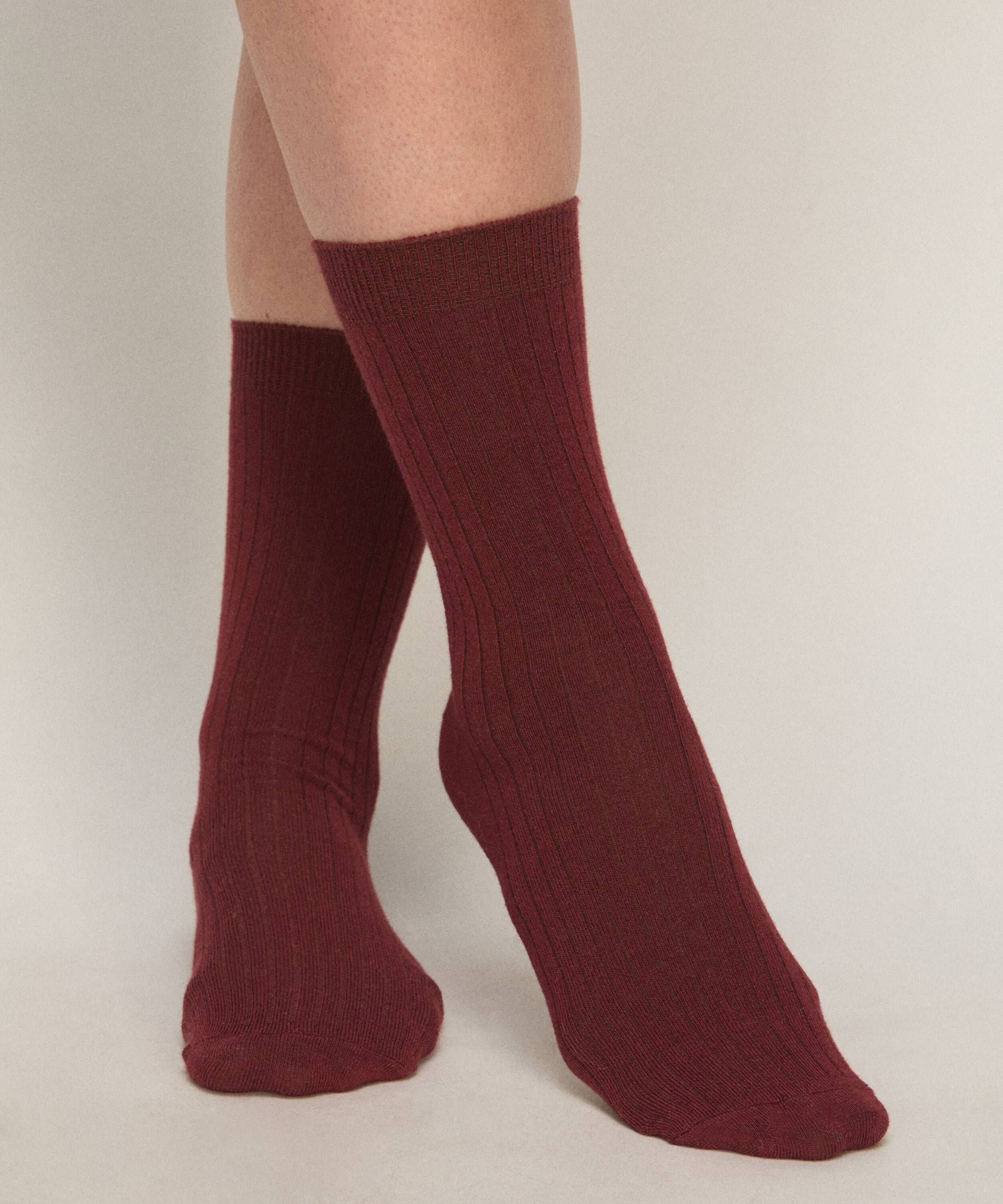 Cashmere Blend Ribbed Socks, Rød