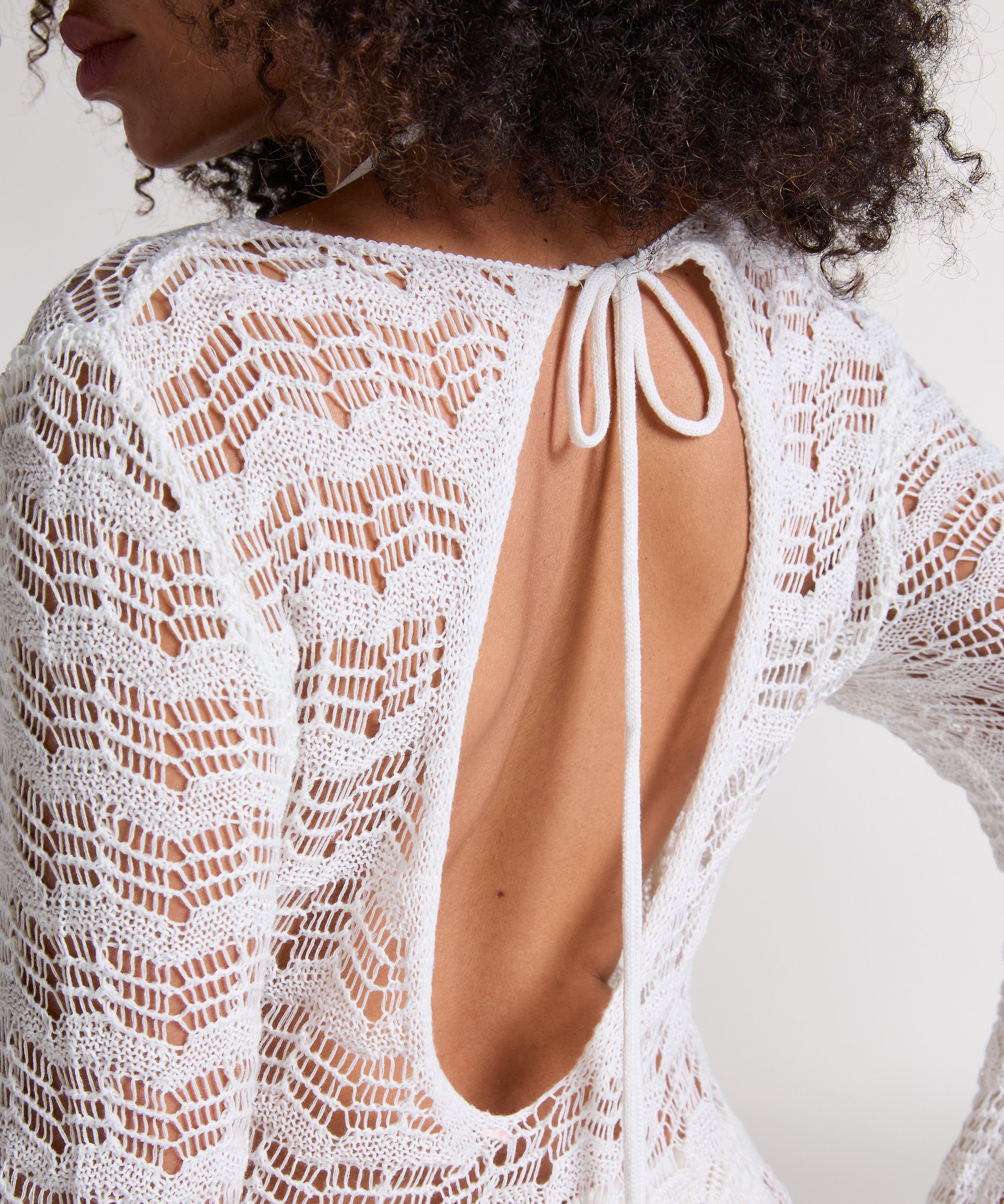 Hæklet maxi-kjole, hvid, main