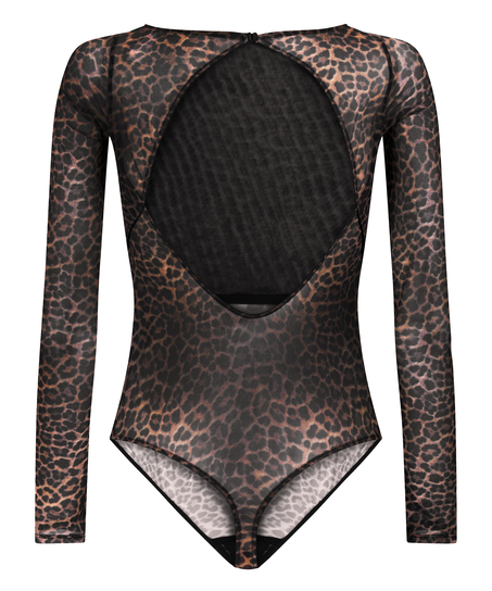 Tara Leopard langærmet body, Sort