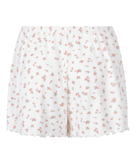 Ribstrikkede pyjamasshorts, Hvid