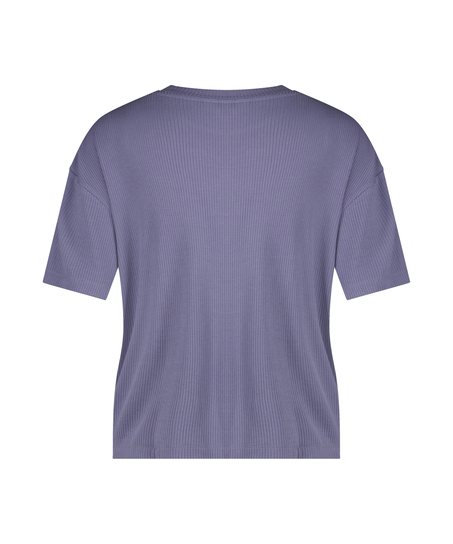Ribstrikket kortærmet top, Lilla