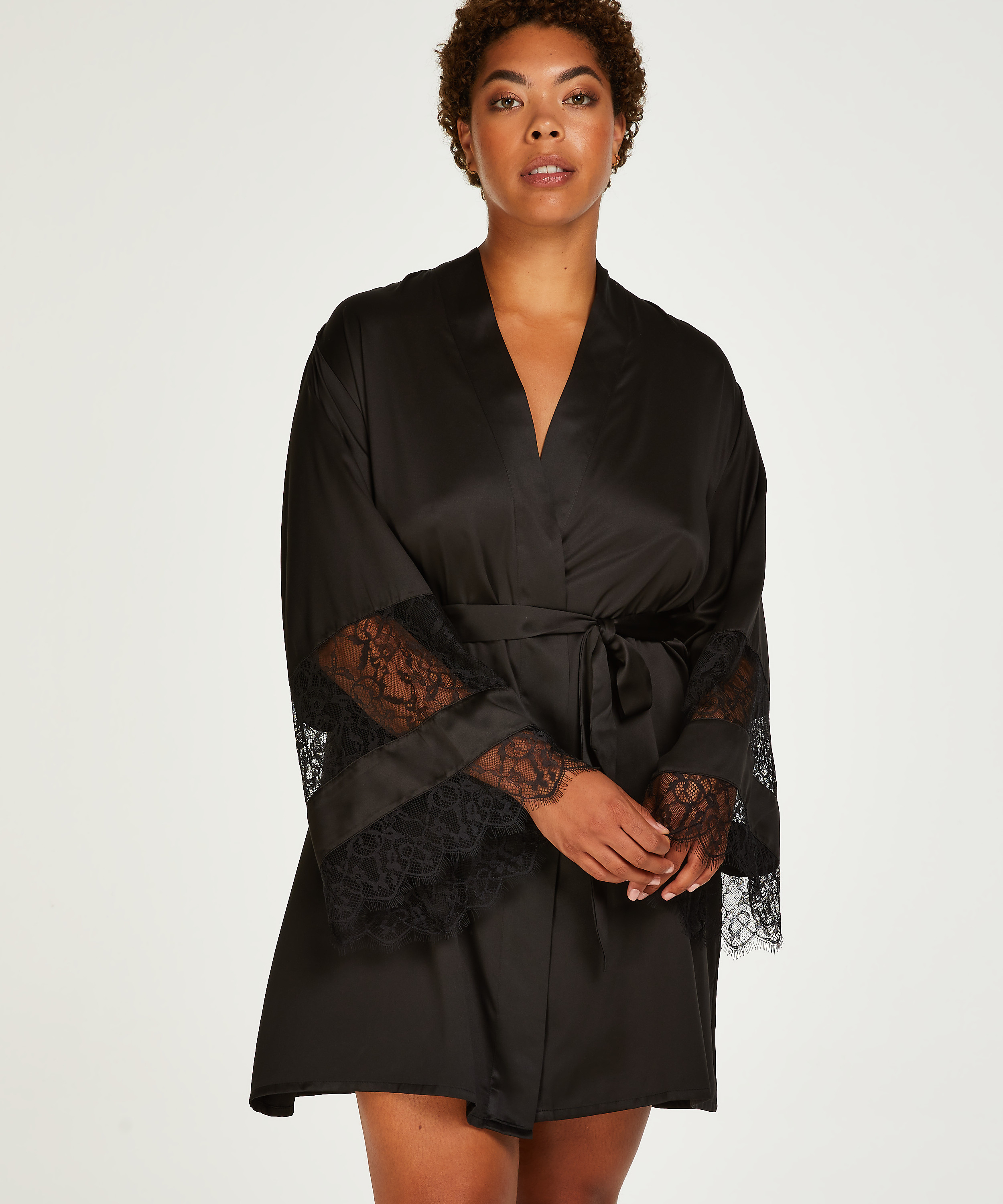 Kimono satin lace, Sort, main
