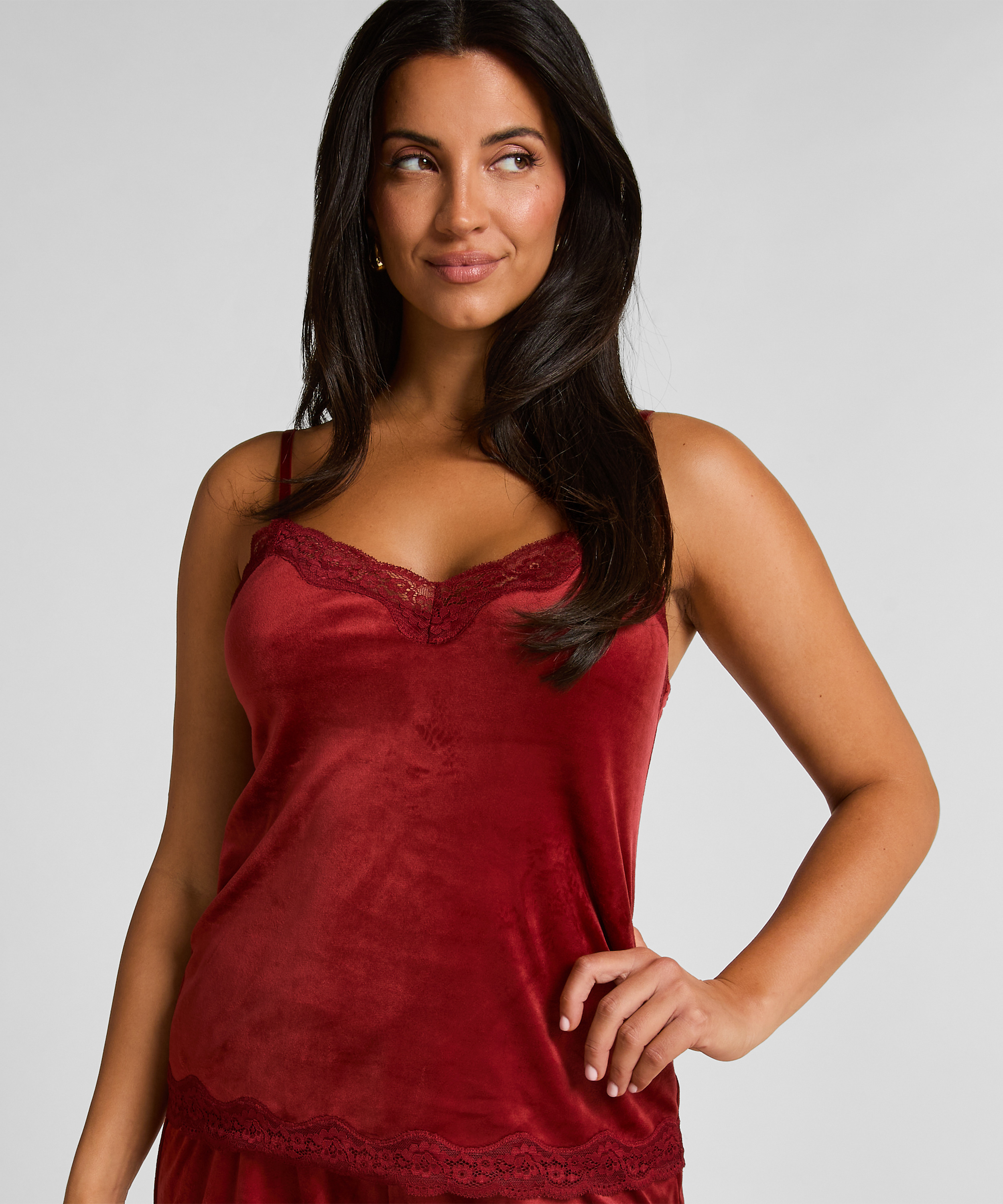 Cami top Velours Lace, Rød, main