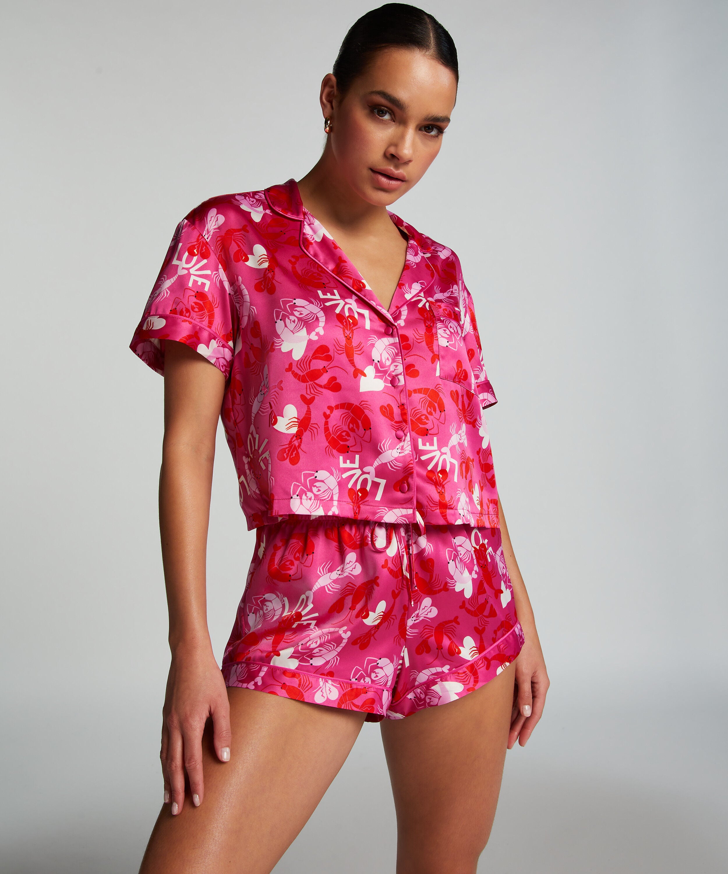 Pyjamasshorts Satin, Lyserød