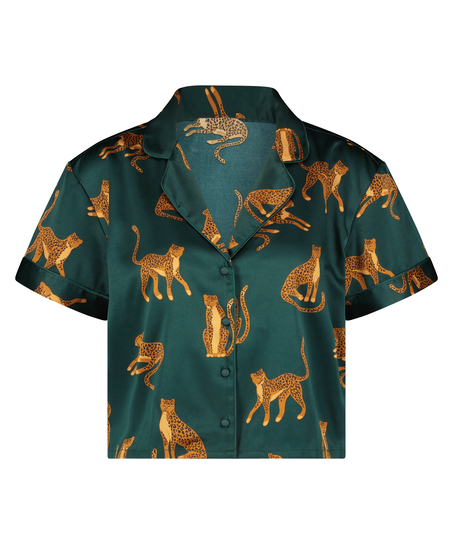 Kort&aelig;rmet satinjakke, Gr&oslash;n