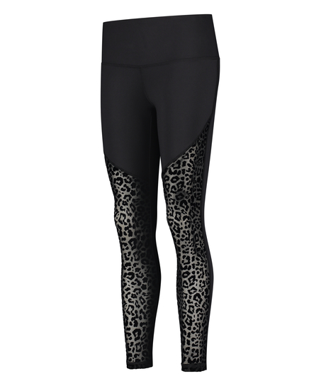 HKMX High Waisted Sportlegging Leopard Flock, Sort