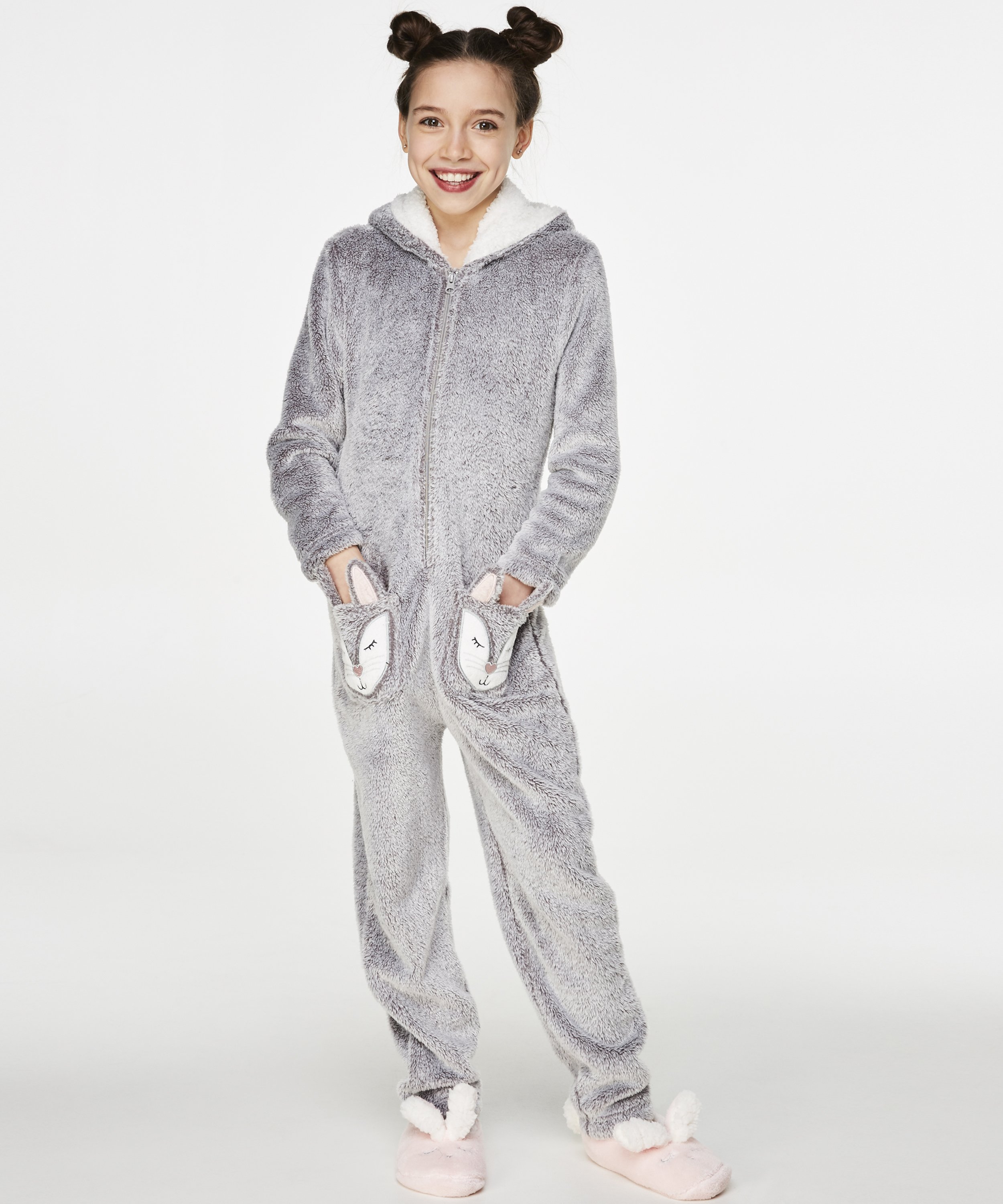 Teens Fleece Jumpsuit, Grå, main