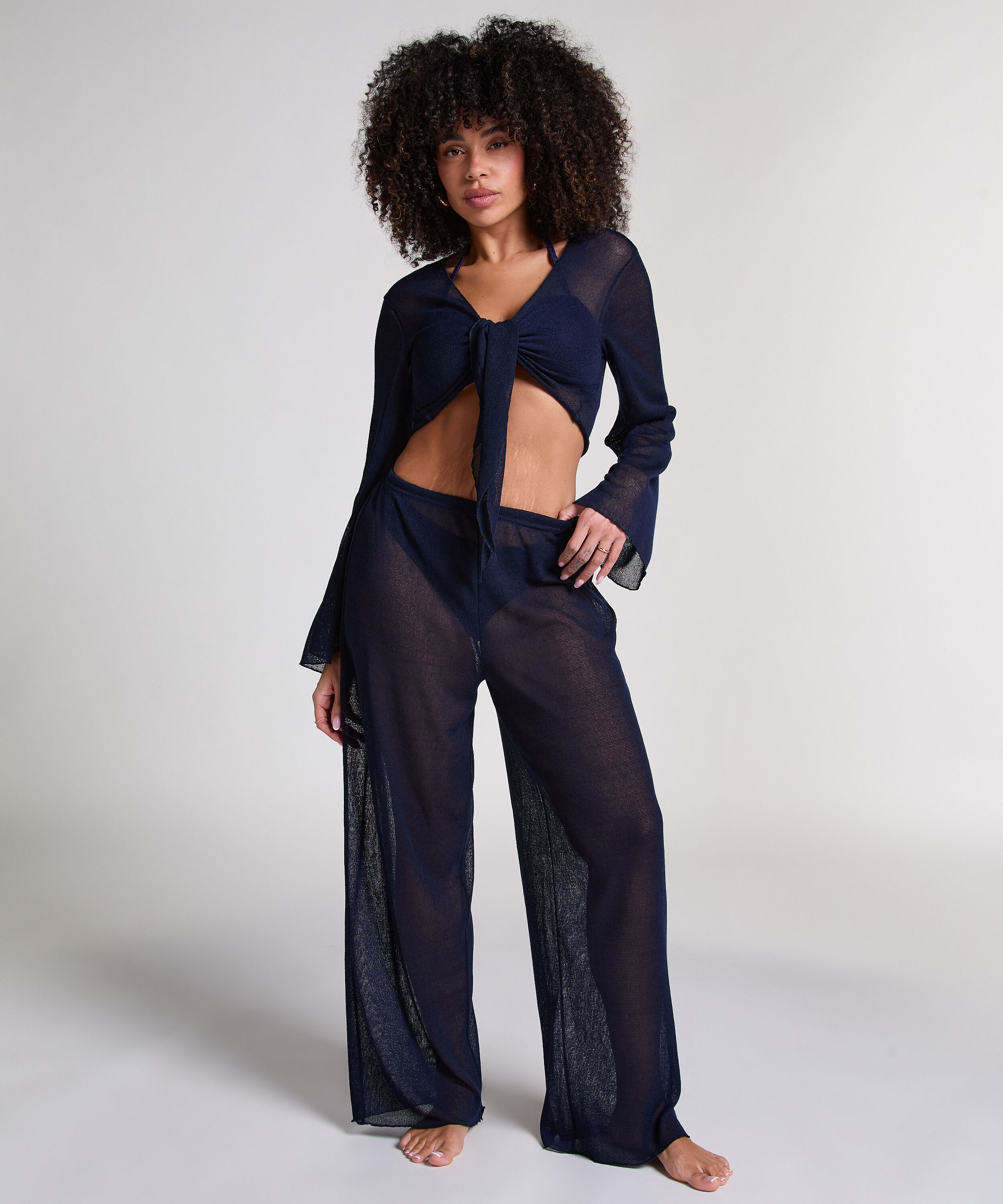 Strikket strandbuks, bl&aring;