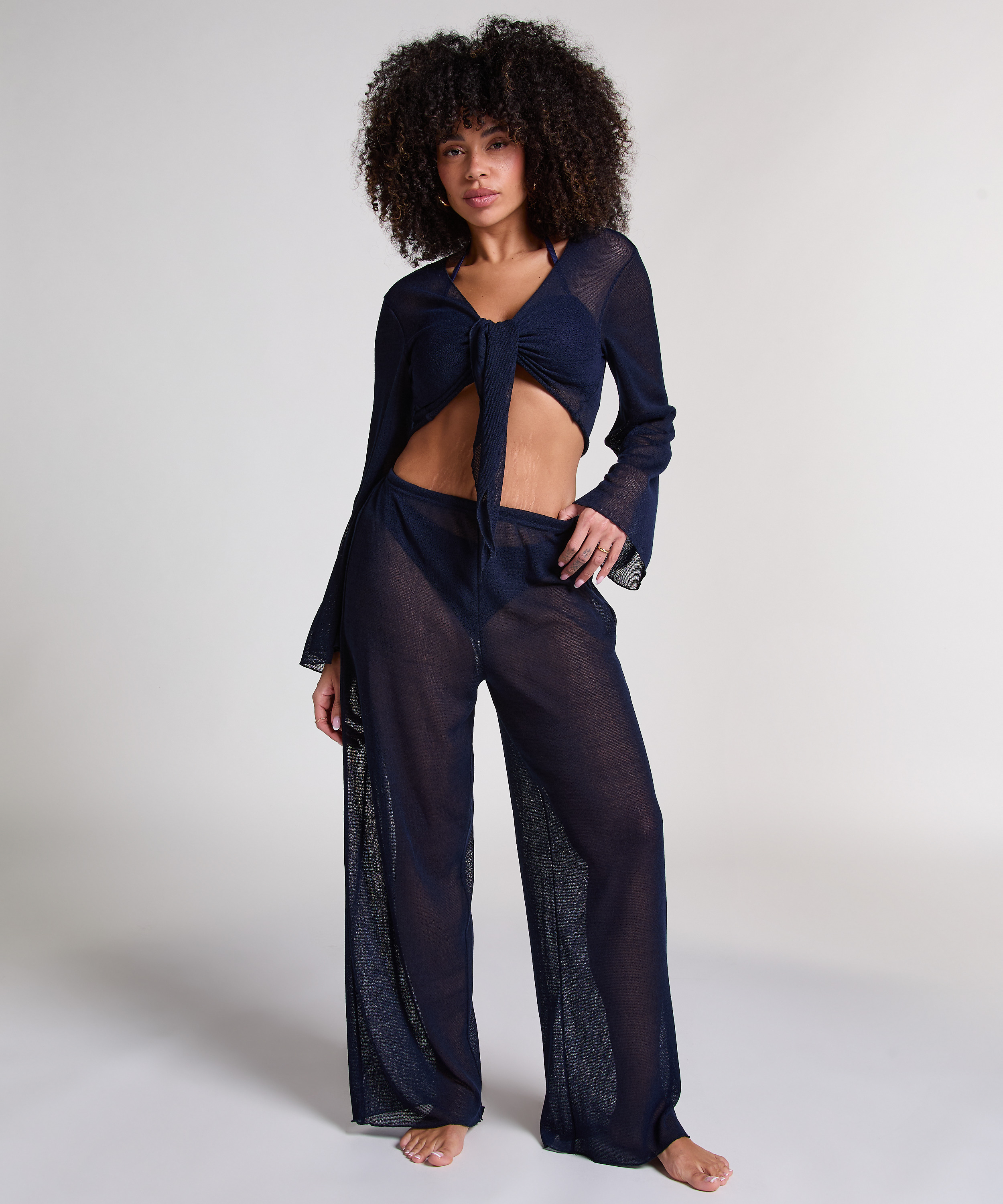 Strikket strandbuks, blå, main