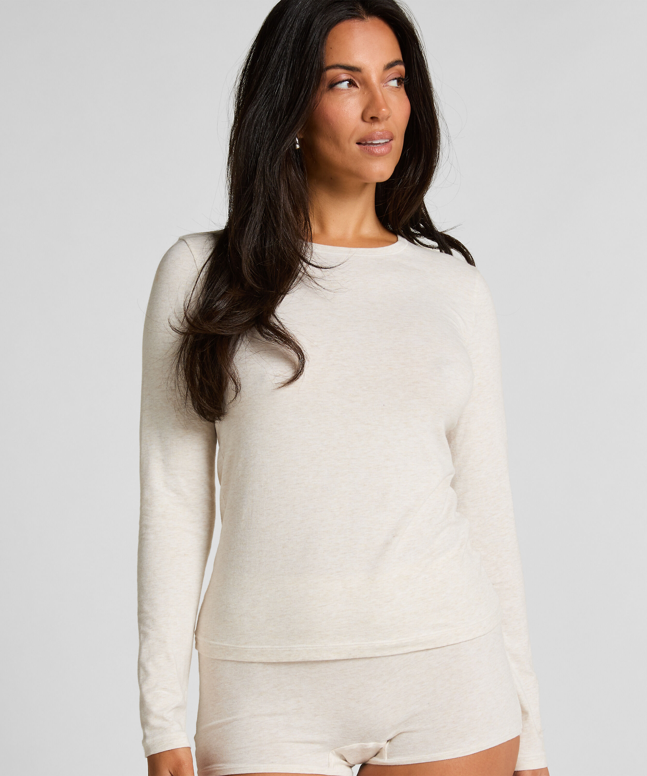 Lang&aelig;rmet top i bl&oslash;d bomuld, Beige