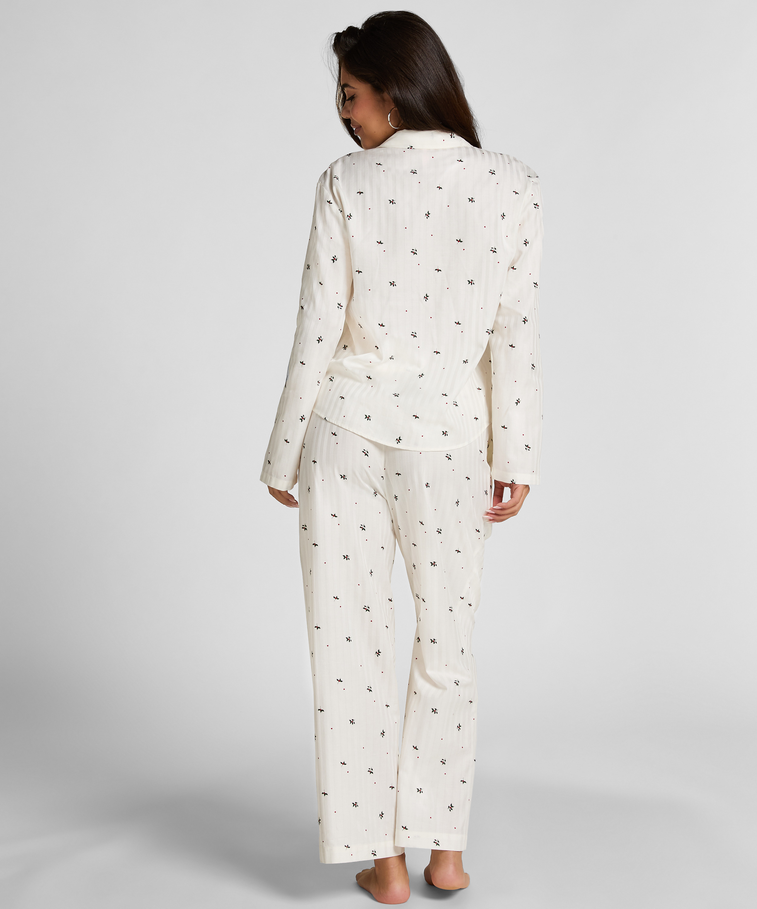 Jacquard Pyjamatop Lang&aelig;rmet, Hvid, main