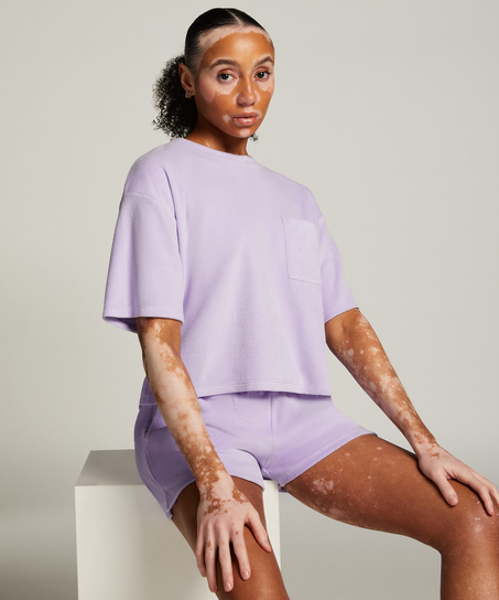 Fløjlsshorts med lomme, lilla