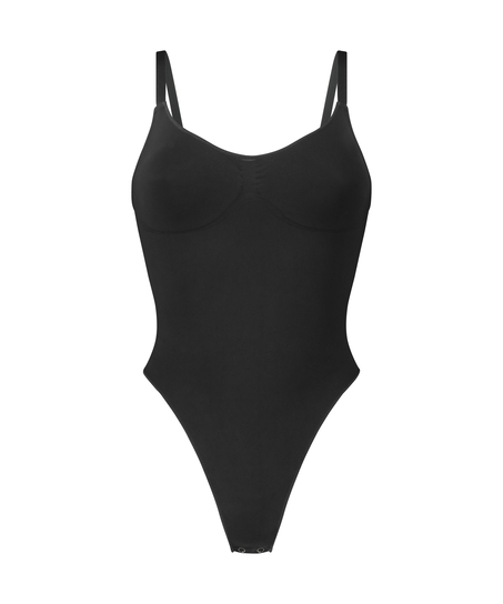 Sømløs Forstærkende High Leg Body, Sort