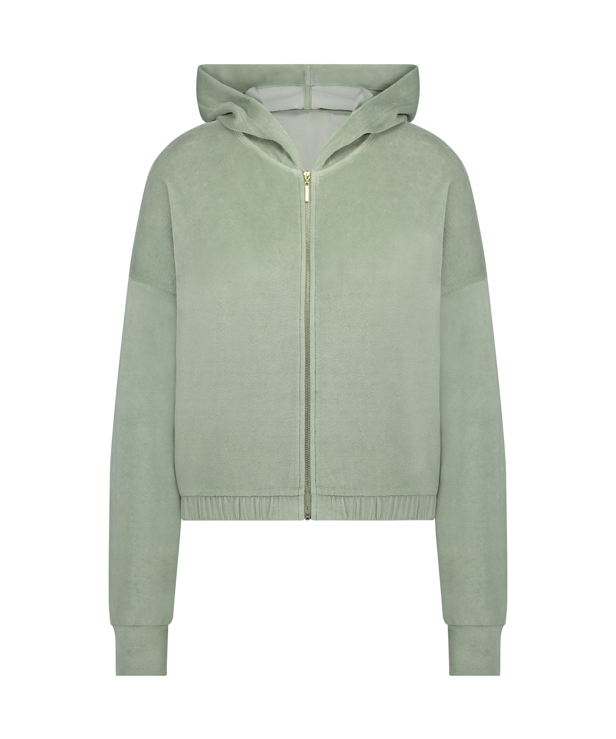 Lang&aelig;rmet velourjakke, Gr&oslash;n, main