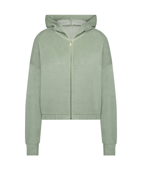 Lang&aelig;rmet velourjakke, Gr&oslash;n