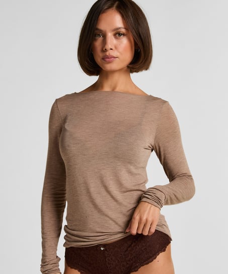 super soft b&aring;dhals bluse med cashmere, Brun