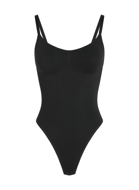 Sømløs Forstærkende High Leg Body, Sort