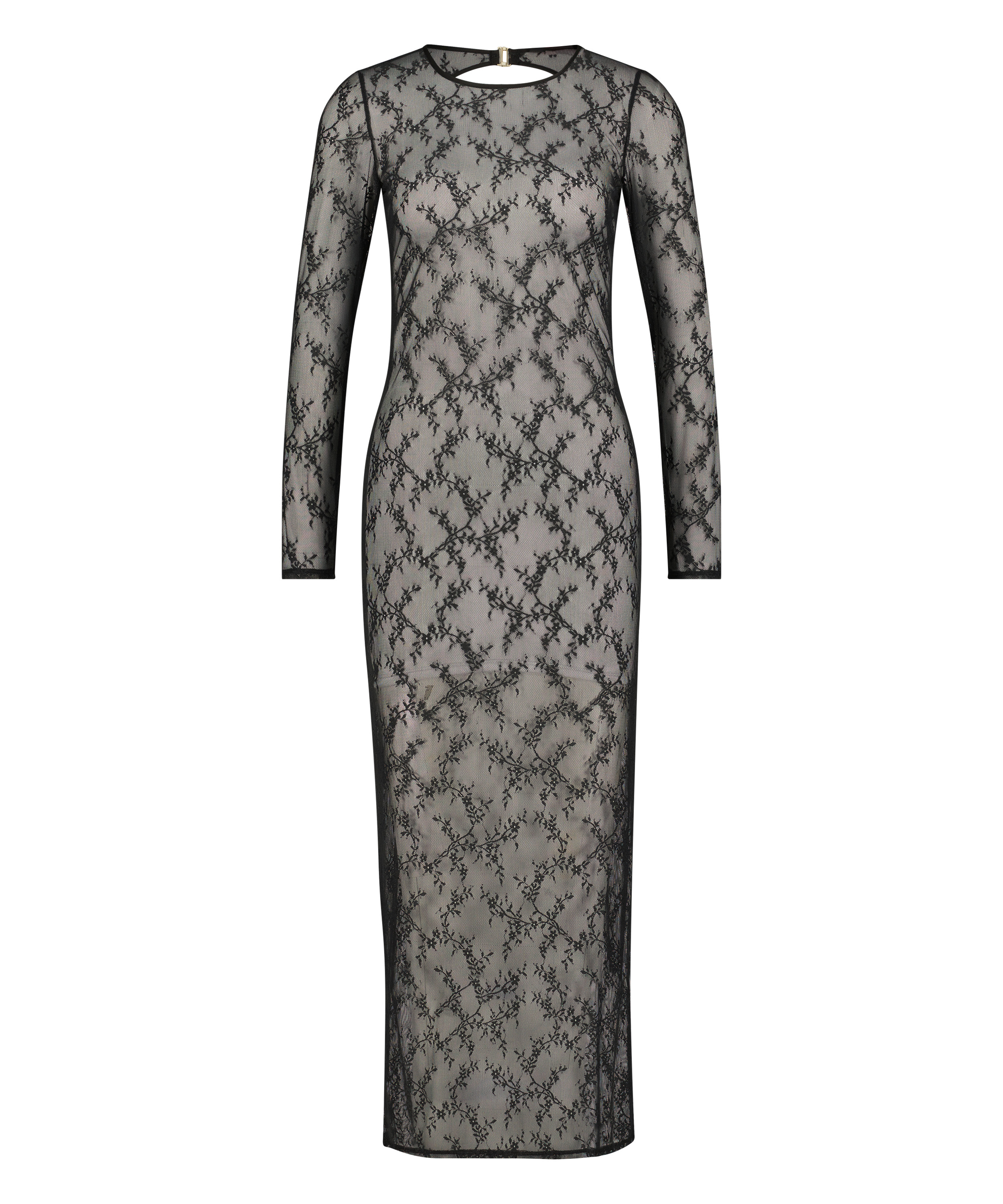 Langærmet blonde-underkjole bodycon, Sort, main