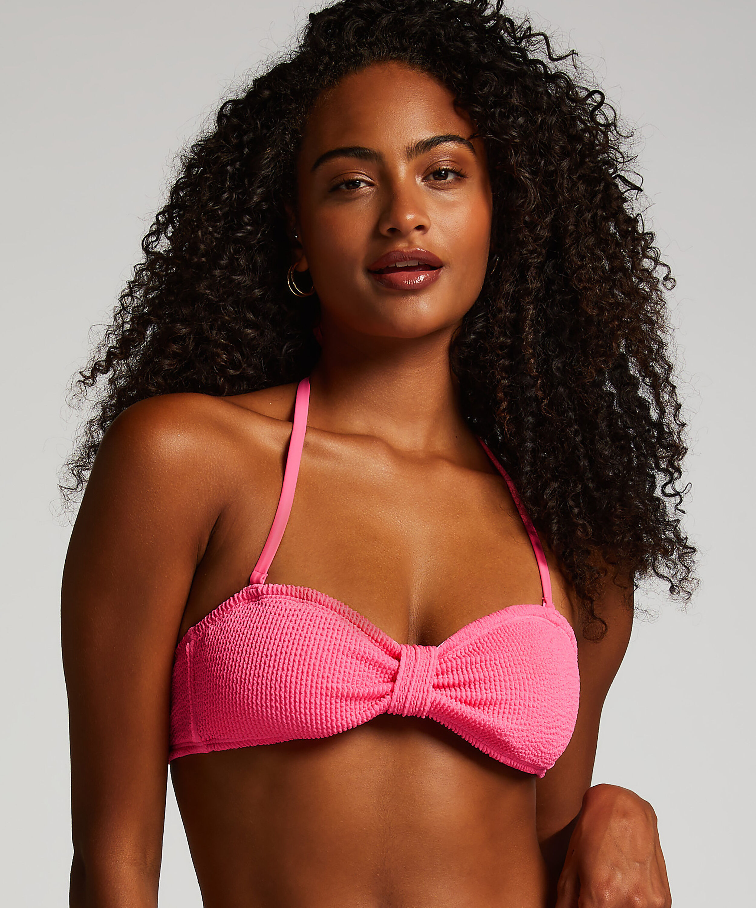 Bandeau bikinitop Crinkle, Lyserød