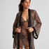 Kimono i leopardprintet mesh, Sort