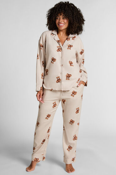 Hunkemöller Bukser flannel straight bjørne Beige