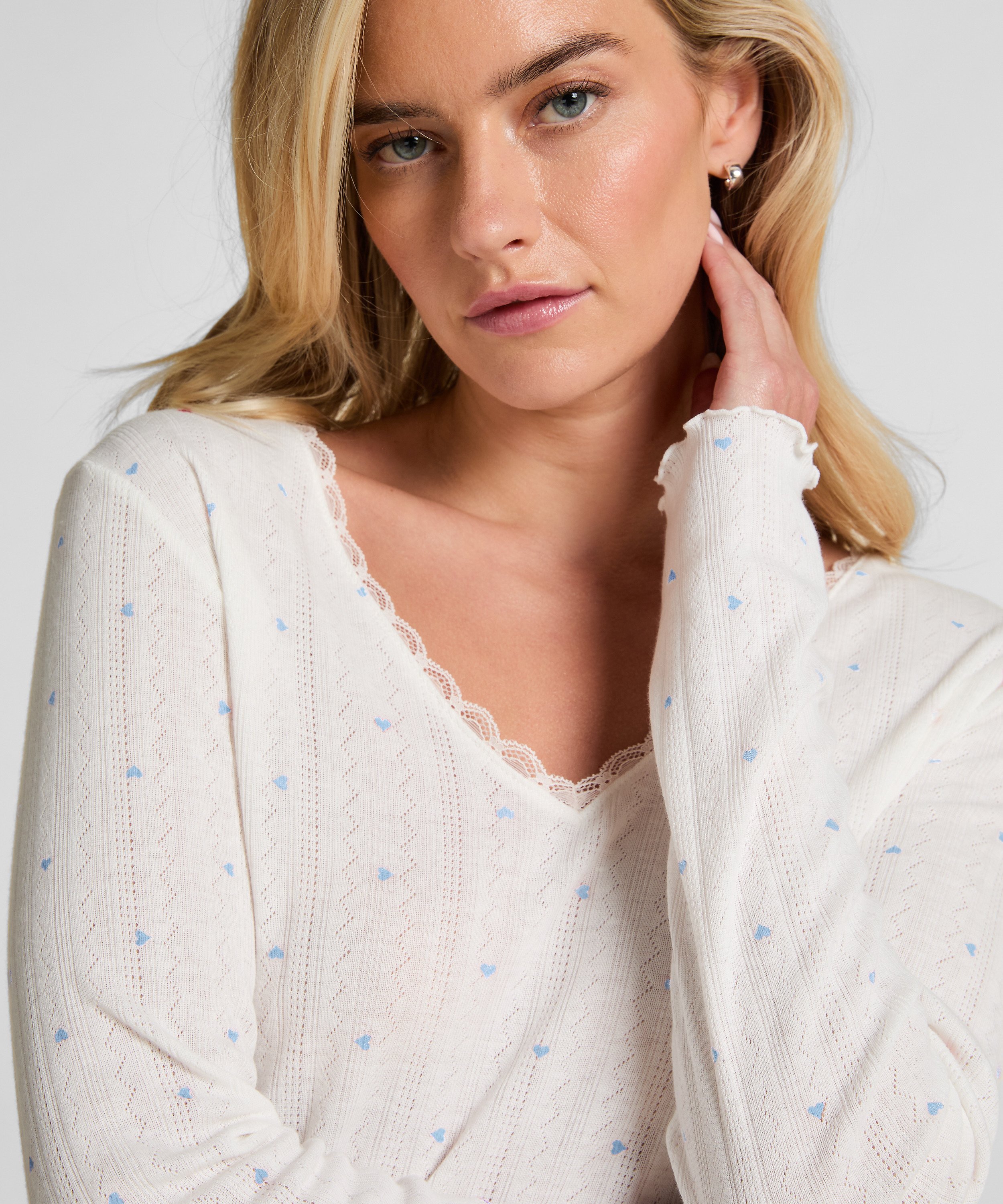 Pyjamastop Pointelle, Blå, main