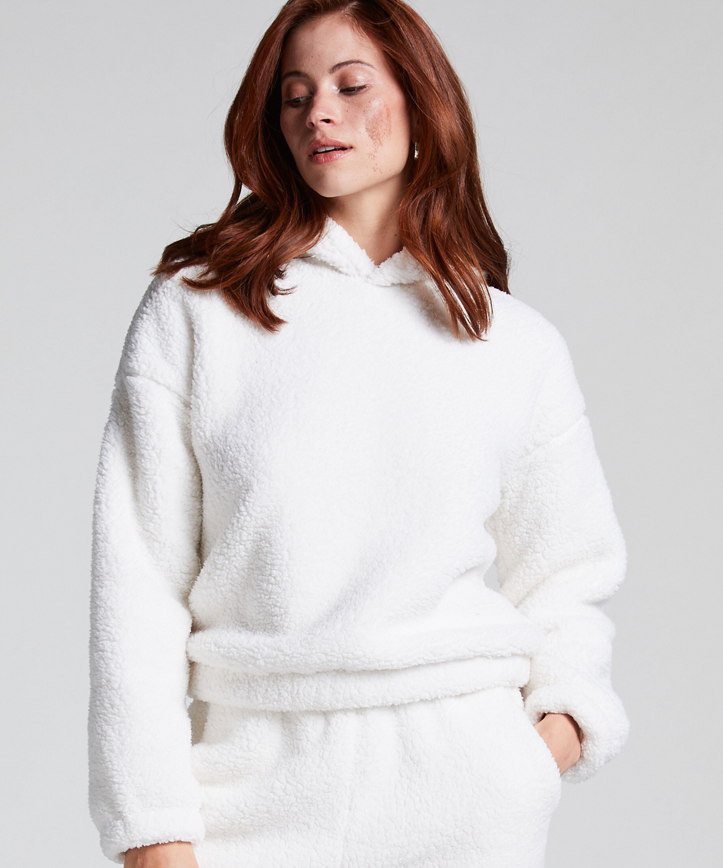 Hættetrøje Fleece Snuggle, Hvid
