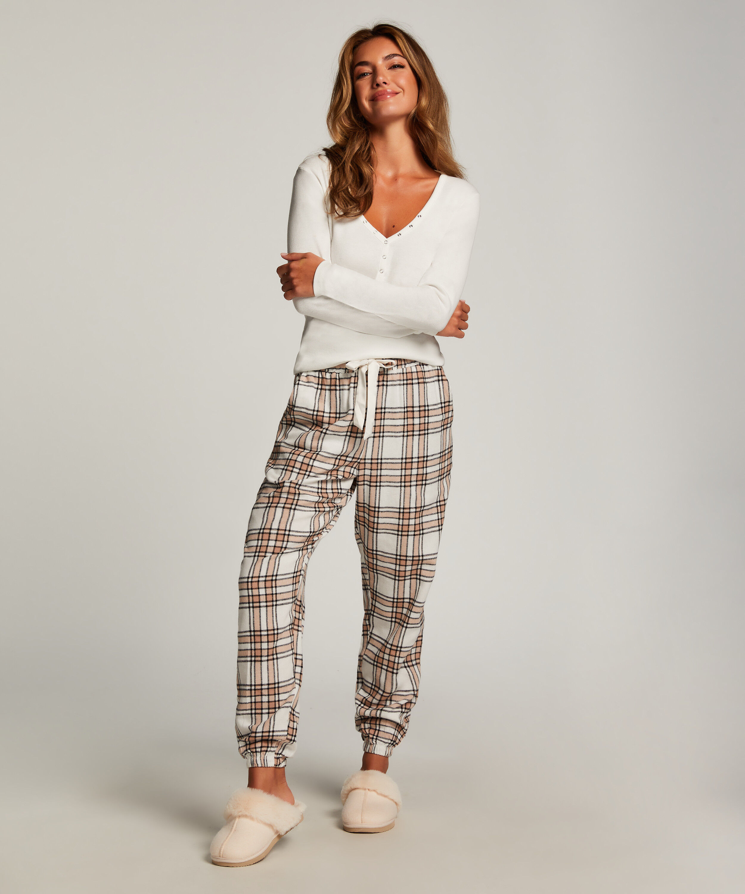 Pyjamasbukser af flonel, Beige