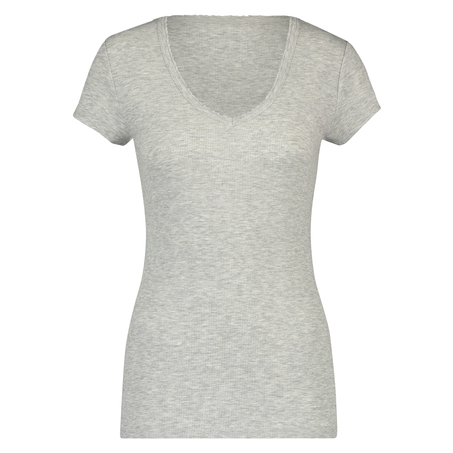 Pyjamastop korte ærmer rib, Grå