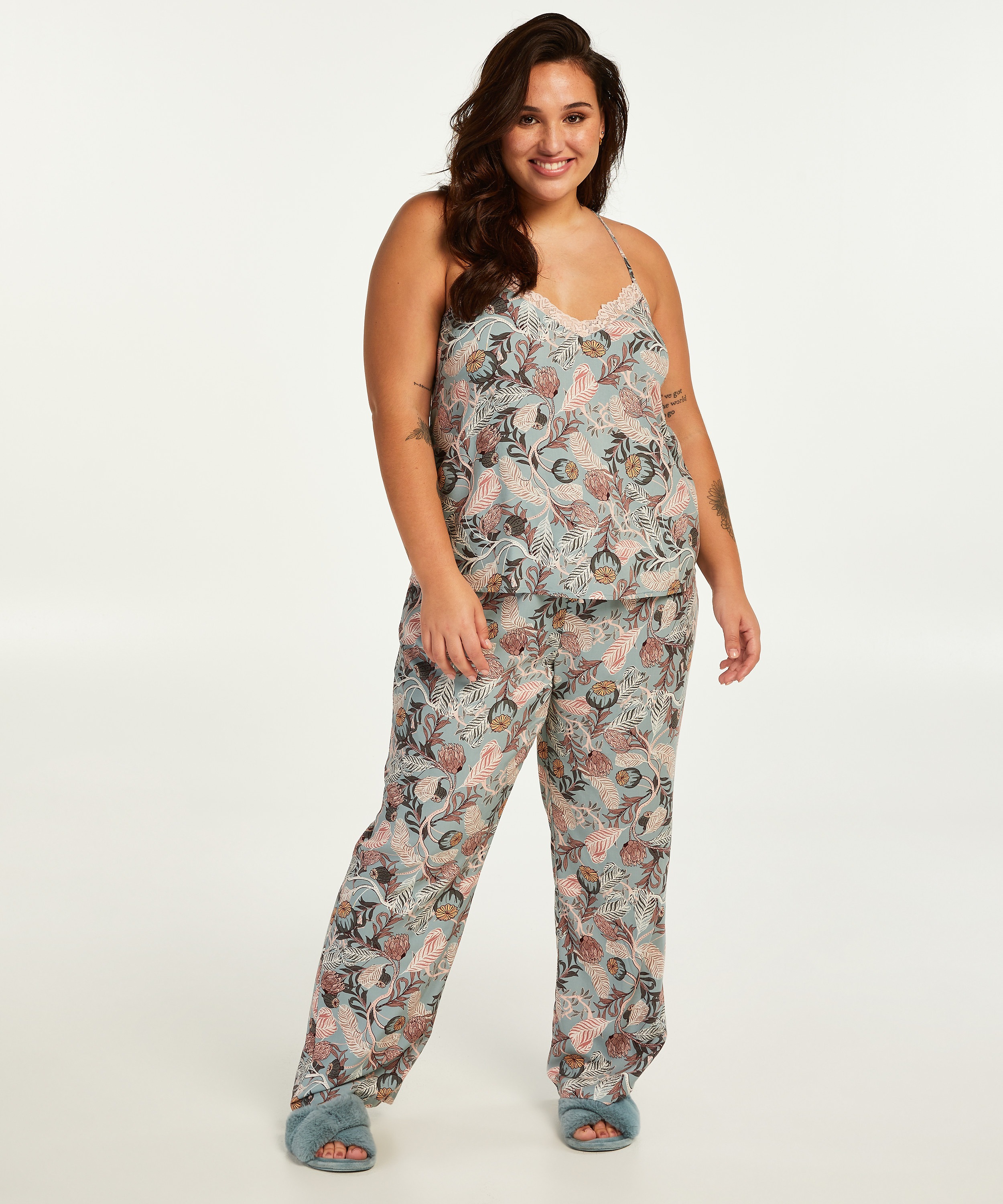 Woven Tapered pyjamasbukser, Grå, main